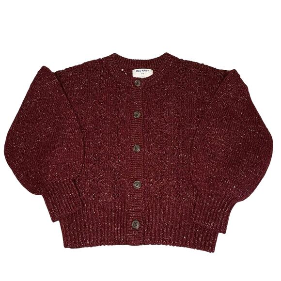 Old Navy Chunky Pointelle Cardigan Sweater Girls M (8) | Burgundy | Cottagecore - Picture 1 of 10